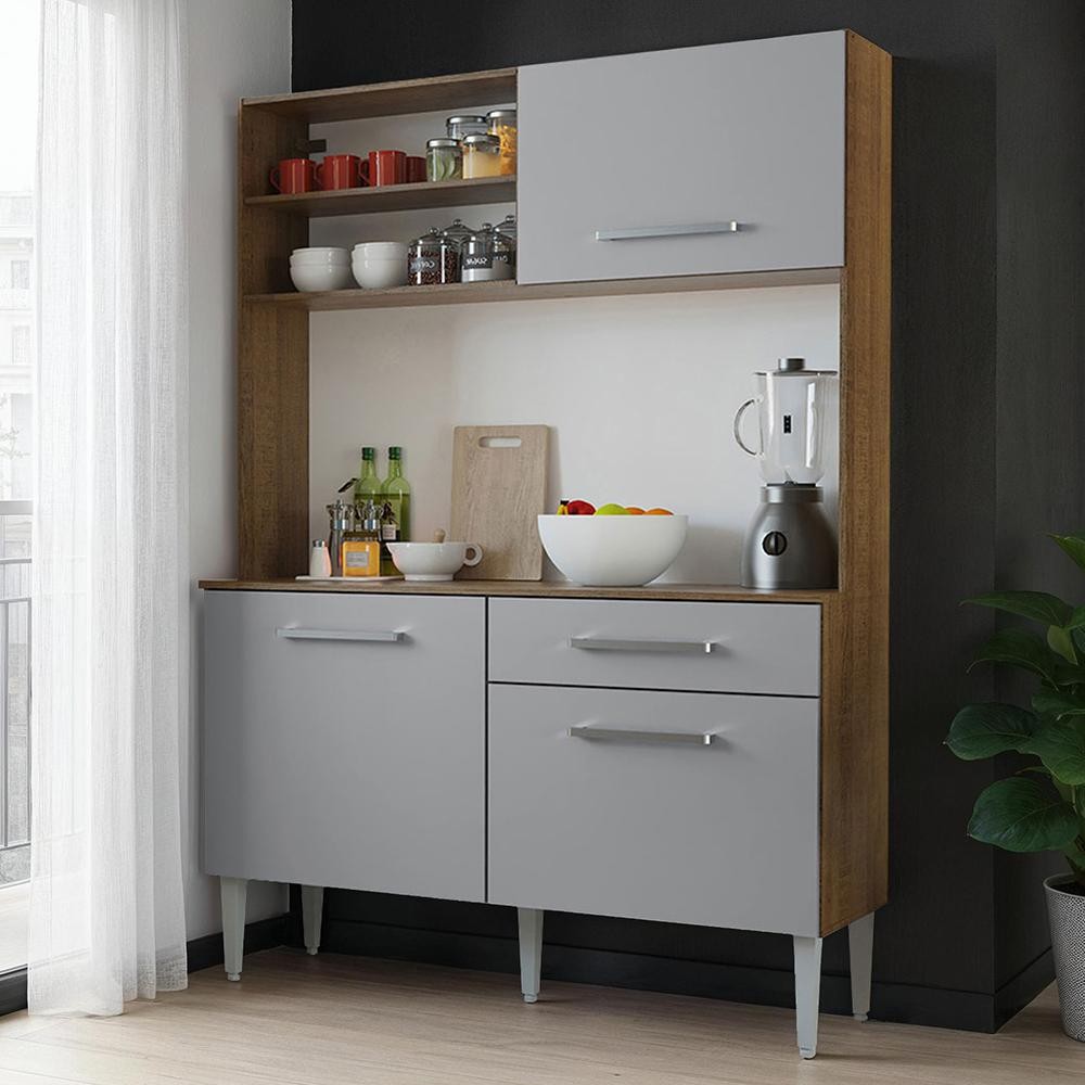 Kit Cozinha Compacta 120cm Rustic/Cinza Life Madesa em Oferta na Shopee