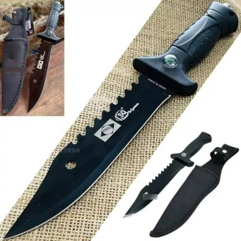 Faca Esportiva Caça Pesca Camping Lamina Super Corte Full Teng Cabo emborrachado c/ Martelete em Oferta na Shopee