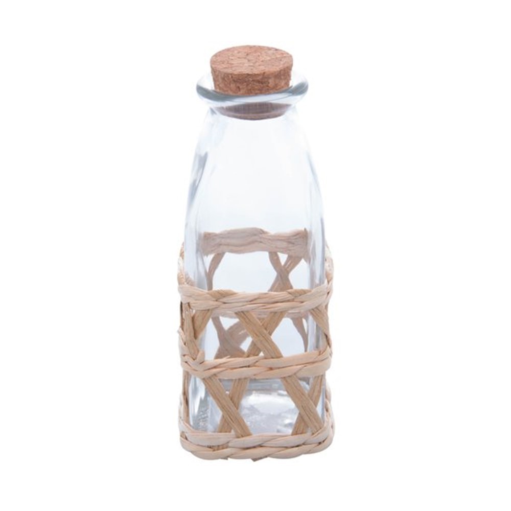 Garrafa Porta Mantimentos Vidro e Fibra Natural Rattan com Rolha Pote Wolff 210ml