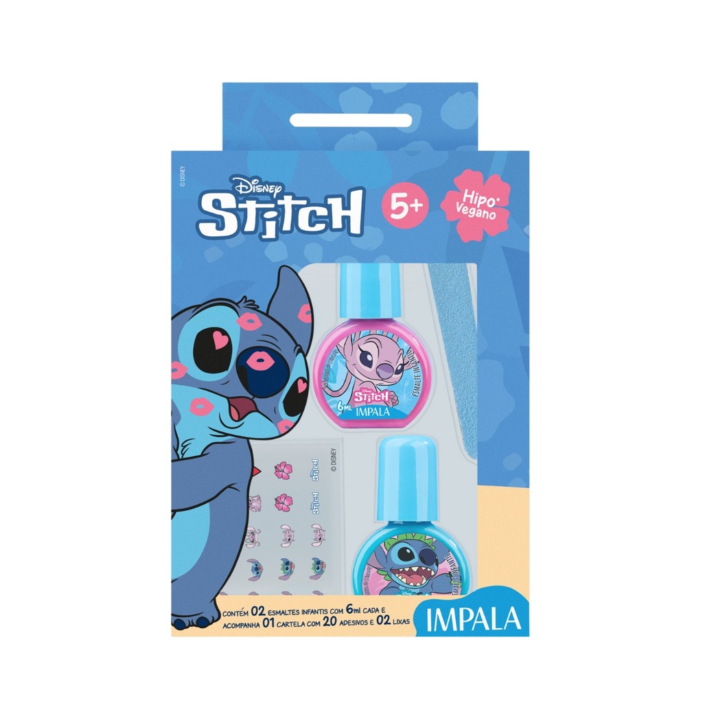 Kit 2 Esmaltes Impala + Lixa E Adesivo Stitch Unha Infantil em Oferta na Shopee