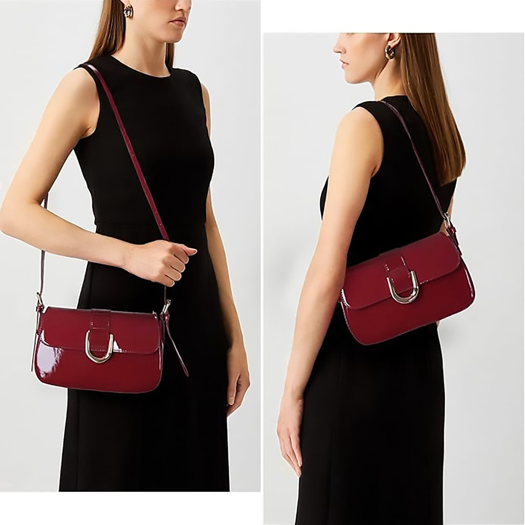 Bolsa Feminina de Ombro Borgonha em Couro Sintético Brilhante Alça Ajustável Estilo Casual e Elegante para Dia R1004 em Oferta na Shopee