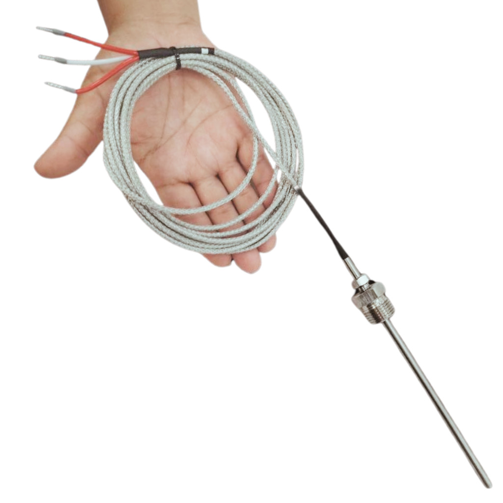 TERMORESISTÊNCIA PT100 3 FIOS COM BUCIM 1/2 BSP HASTE 0,6 X 20 CM CABO MALHA 5 METROS
