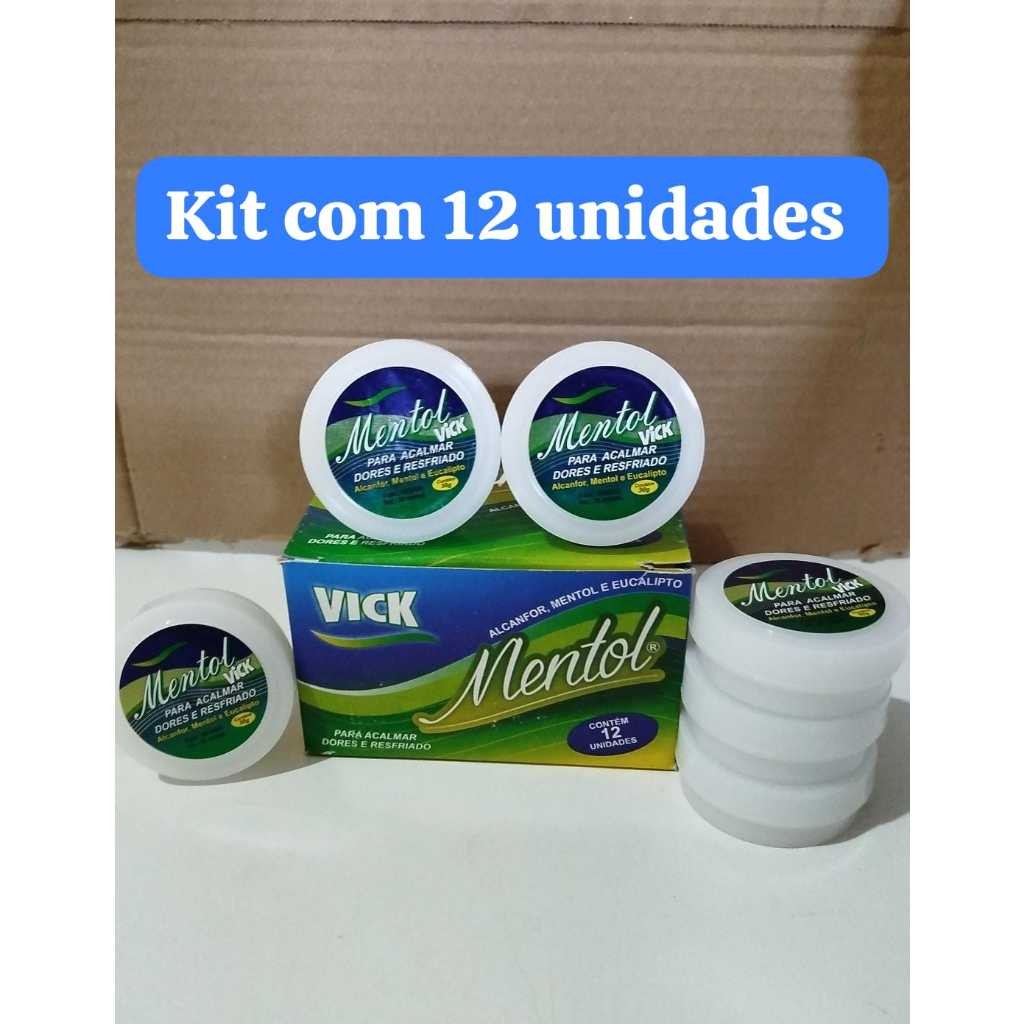 Kit com 12 unidades pomada /creme mentol vicky - dores e resfriado - 30 grs