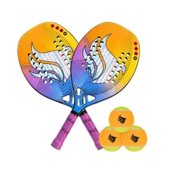 Kit Com 2 Raquete De Beach Tennis Pichau Nazareth Beach Face 12k Carbon + Kit Bolas