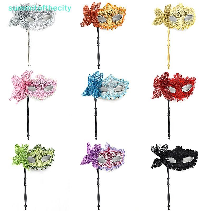 Máscara De Festa De Halloween Com Bastão De Retenção Baile De Noite Adereços De Cosplay De Palco Máscaras De Meia Face V em Oferta na Shopee