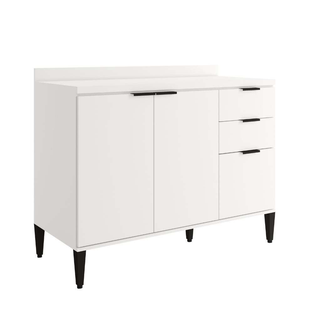 Balcão de Cozinha Miami 1200mm 2 Portas 3 Gavetas Com Tampo Carraro Branco em Oferta na Shopee