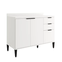 Balcão de Cozinha Miami 1200mm 2 Portas 3 Gavetas Com Tampo Carraro Branco