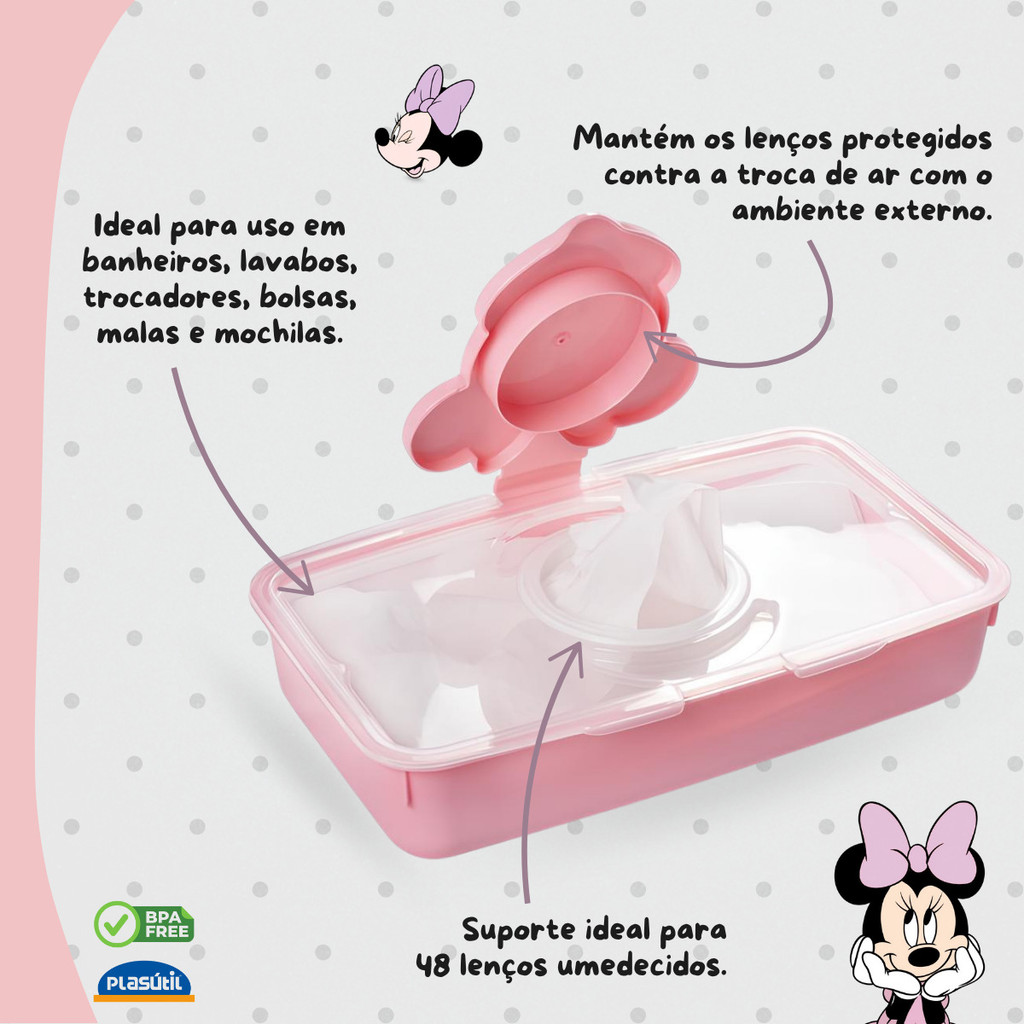 Porta Lenço Umidecido Baby Plasutil Minnie Mouse Menina Rn Bebê Infantil Enxoval Disney Delicado