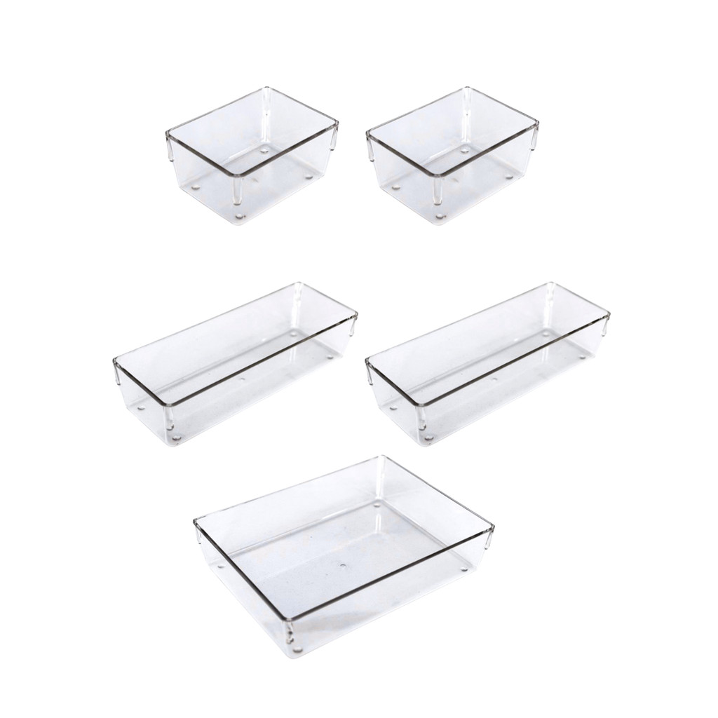 Kit 5 Organizadores de Gaveta em Acrílico Premium Divisórias Modulares Empilháveis