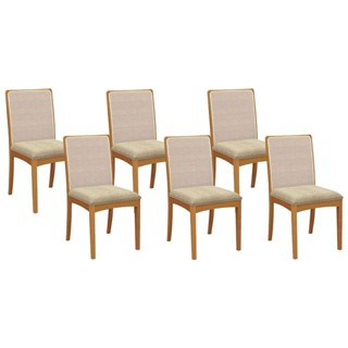 Cadeira Sala de Jantar Lara Kit 6 Un Carvalho/Linho Bege Tela Bege A058A - Kappesberg em Oferta na Shopee
