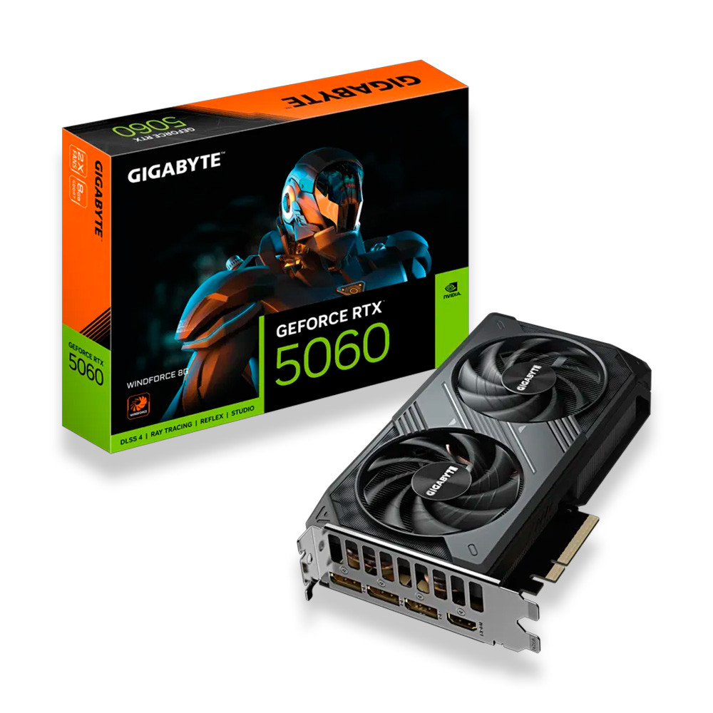 Imagem Placa de Vídeo Gigabyte NVIDIA GeForce RTX 5060 OC, 8GB, GDDR7, DLSS, Ray Tracing - GV-N5060WF2OC-8GD