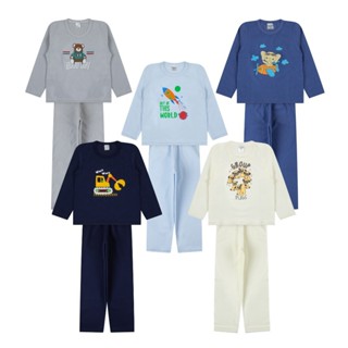 Kit 4 Peças Plush Infantil ao Juvenil Pijama Inverno Menino Peluciado 2 Blusas + 2 Calças em Oferta na Shopee