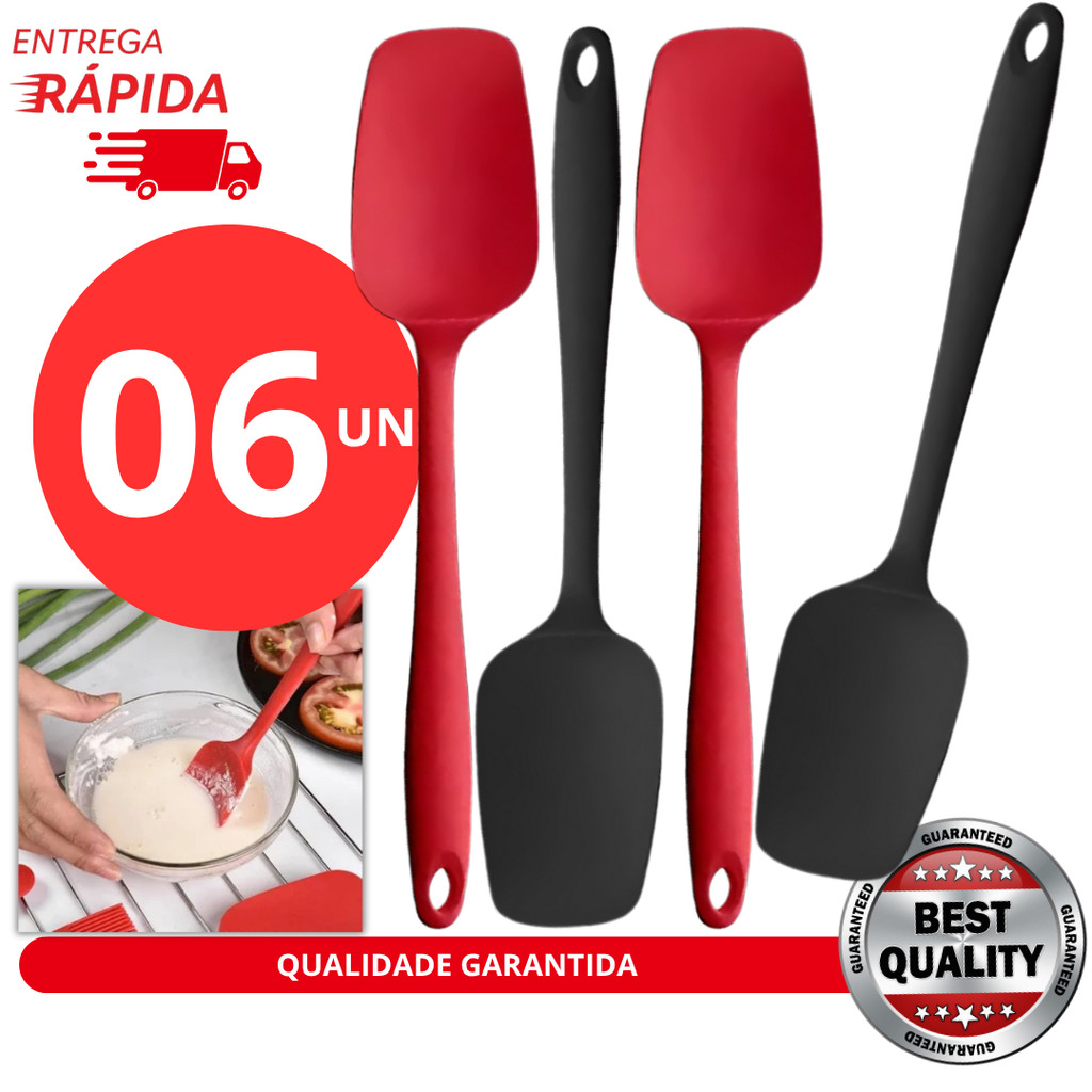 Jogo 6 Espátula de Silicone Espátula 27cm Grande Reta Cozinha Casa Buffet Linha Premium
