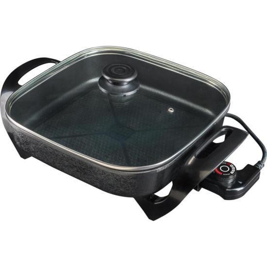 Panela Elétrica Multifuncional Quadrada 30cm Grill Antiaderente Portátil Mangiare 127V