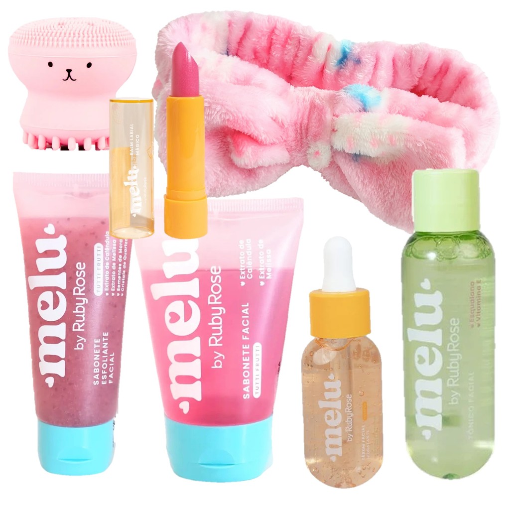 Kit Skincare Hidratante Melu by Ruby Rose Cuidado Facial Sabonete Tutti Frutti Tônico Sérum