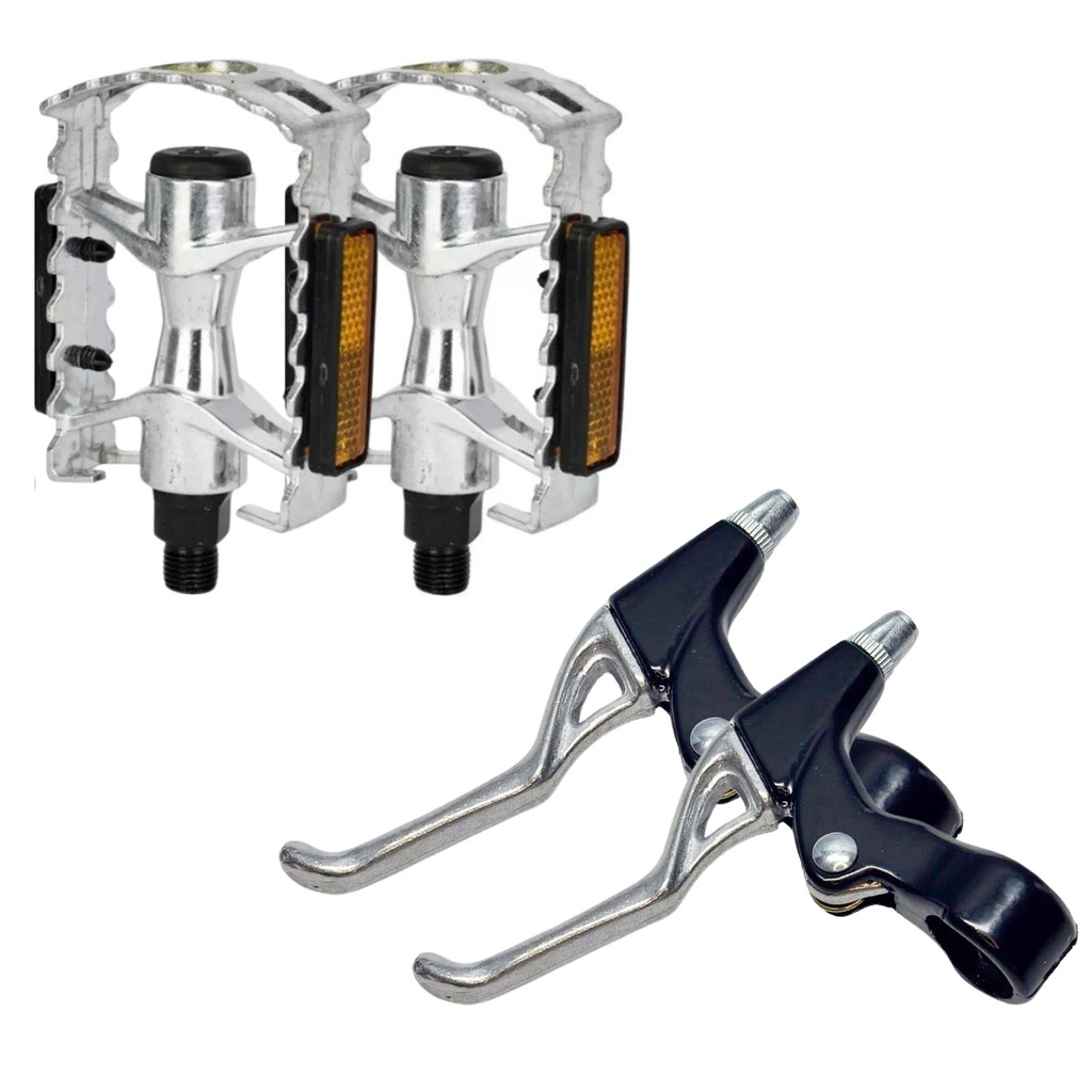 Kit Pedal Alumínio Rosca Grossa + Manete de Freio Alumínio