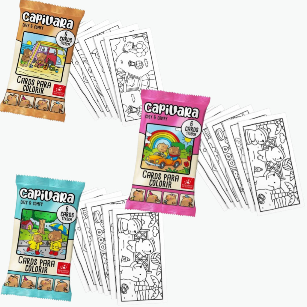 Card para Colorir Colecionável Capivara 6 desenhos - 1 pacote sortido em Oferta na Shopee