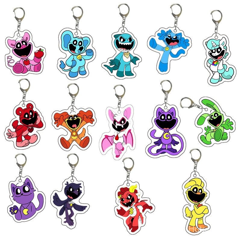Poppy Playtime Capítulo 3 Conjunto de Chaveiros de Acrílico de Criaturas Sorridentes - Merch de Jogo de Horror Fofo para