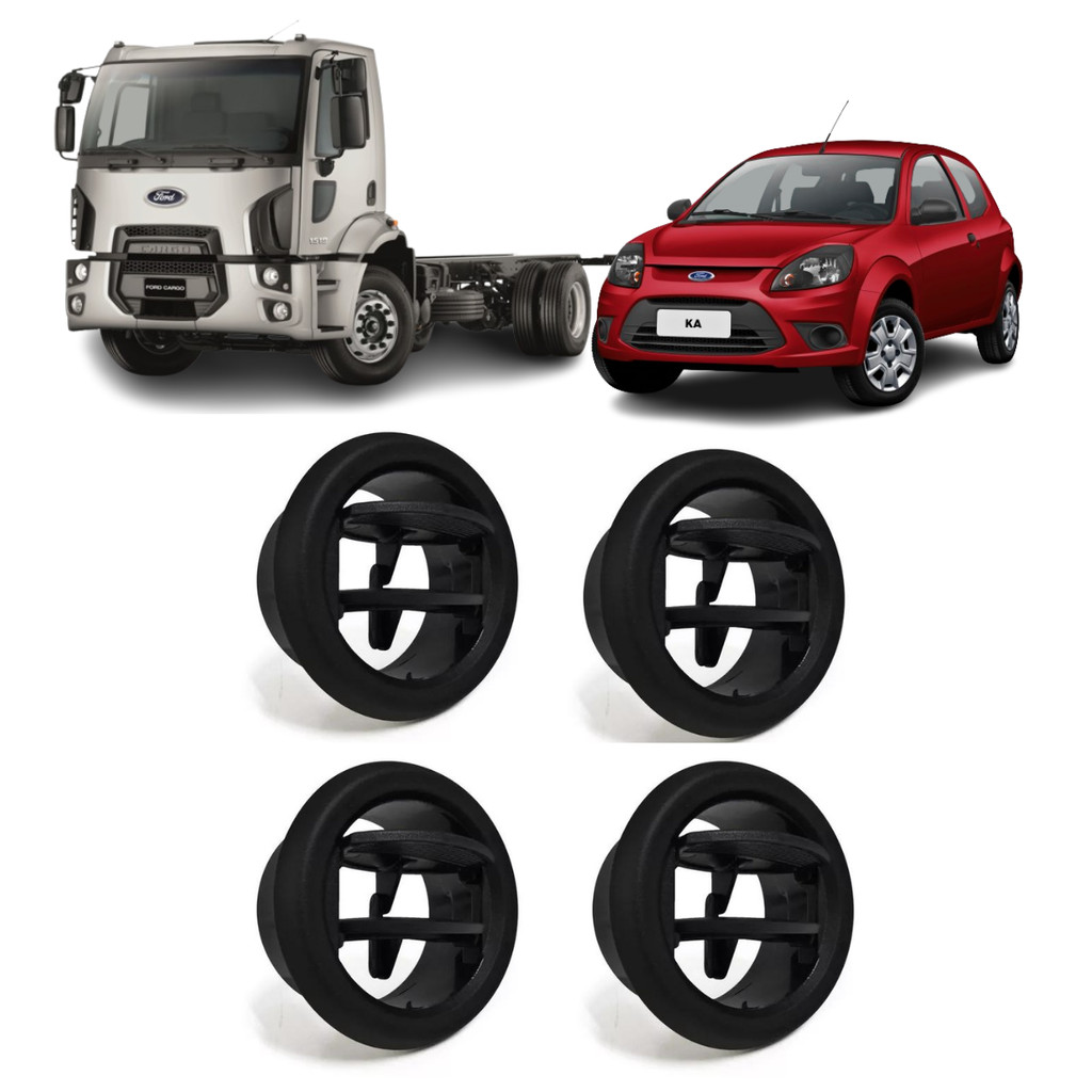 KIT 4 DIFUSORES AR CENTRAL LATERAL FORD KA 2008 ATÉ 2013 CARGO 2010 ATÉ 2017 LD LE  COM ARO PRETO