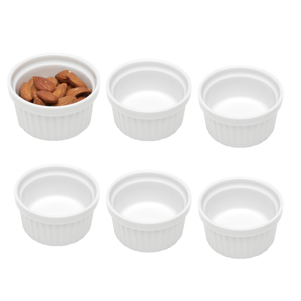 Jogo 6 Mini Bowls de Porcelana Molheira Ramequim Clássico Branco Lyor 75
