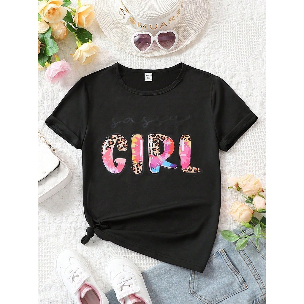 Garota pré-adolescente Gráfica Letra Camiseta