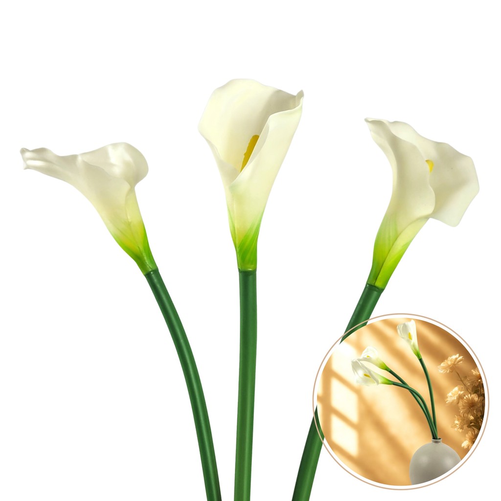 Copo De Leite Branco 65cm Planta Artificial Toque Real 3pc