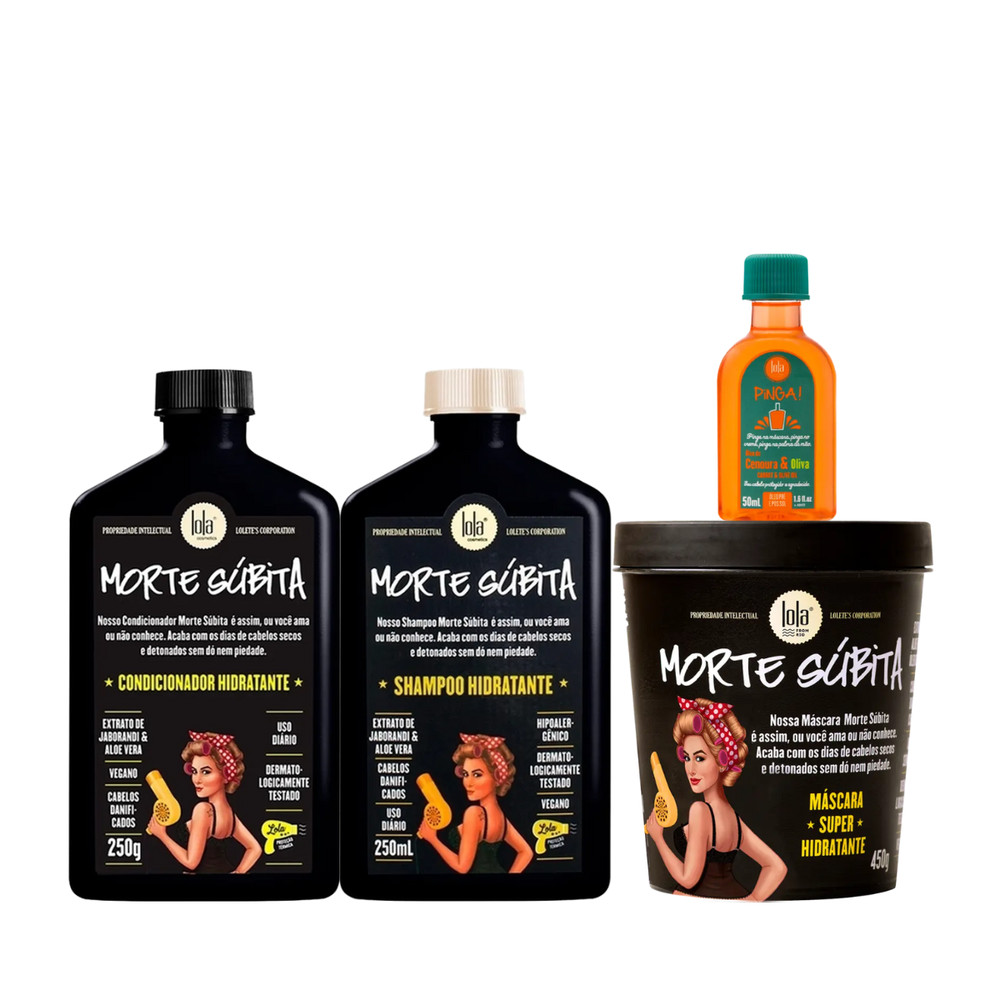 Kit Lola Morte Súbita Sh 250ml + Cond 250ml + Masc 450ml + Pinga! Óleo Cenoura e Oliva 50ml