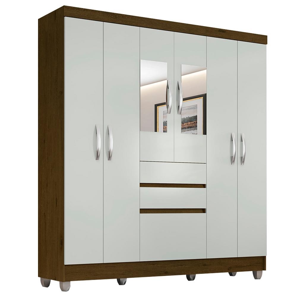 Guarda Roupa Casal Lia 6 Portas C/espelho Cedro/ Off White - M.a - Home & Living