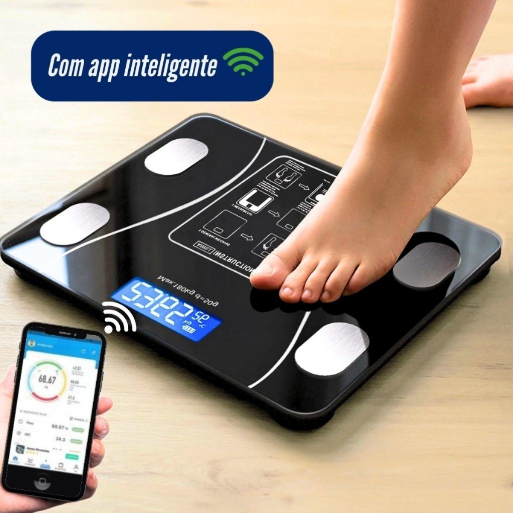 Balança Digital Com Aplicativo Medidora Corporal Bioimpedância até 180kg