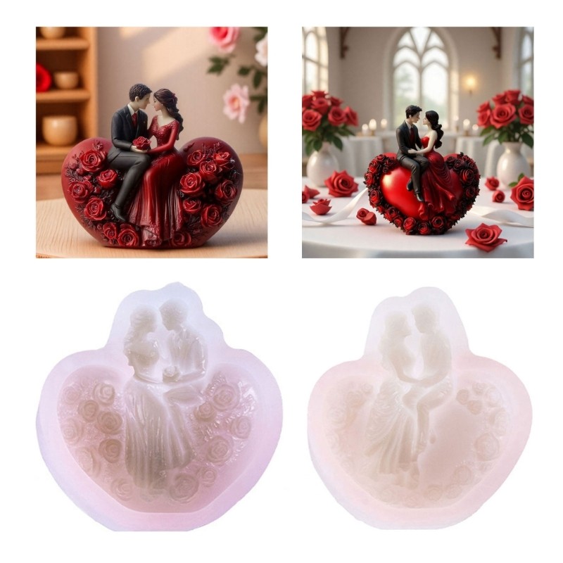 YU Rosa Coração Forma Moldes De Silicone Tema De Casamento Para Resina Epóxi Sabão Chocolate Fondant