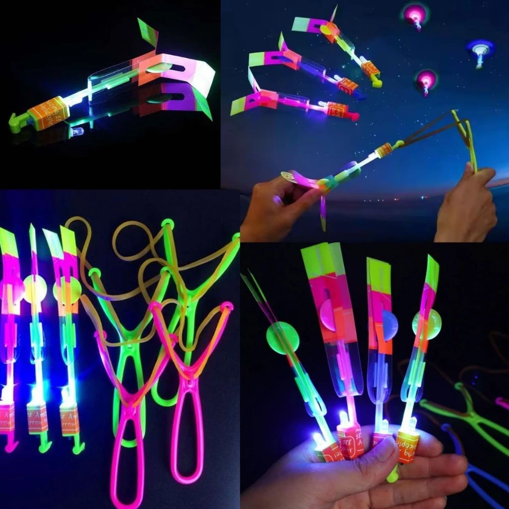 Kit5/10/15/20/25/30Brinquedo Avatar Voador Rotativo Foguete Lançador Estilingue Brilha Luz De Led Helicoptero