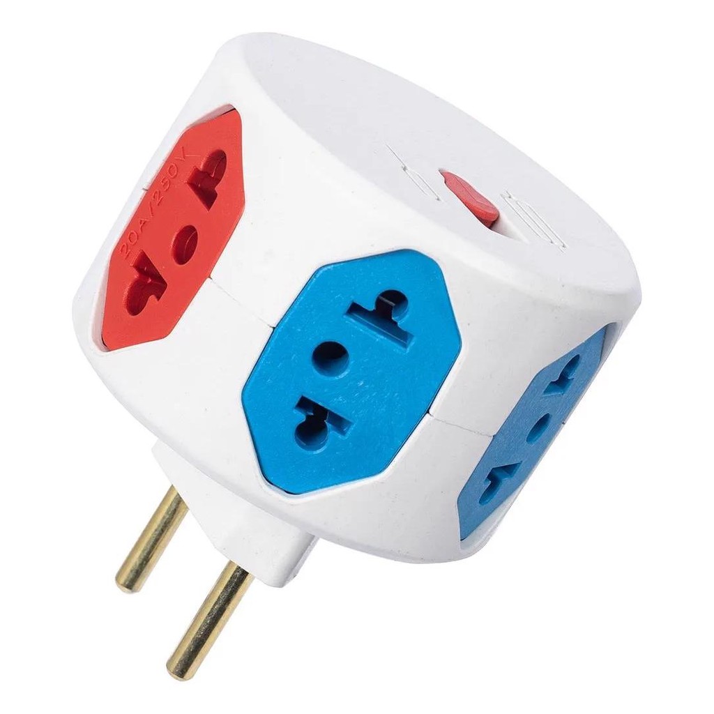 Pino Adaptador Múltiplo Extensor Com 6 Saídas Normatizado 20A 10A Filtro Linha Portátil Com Fusível - Home & Living
