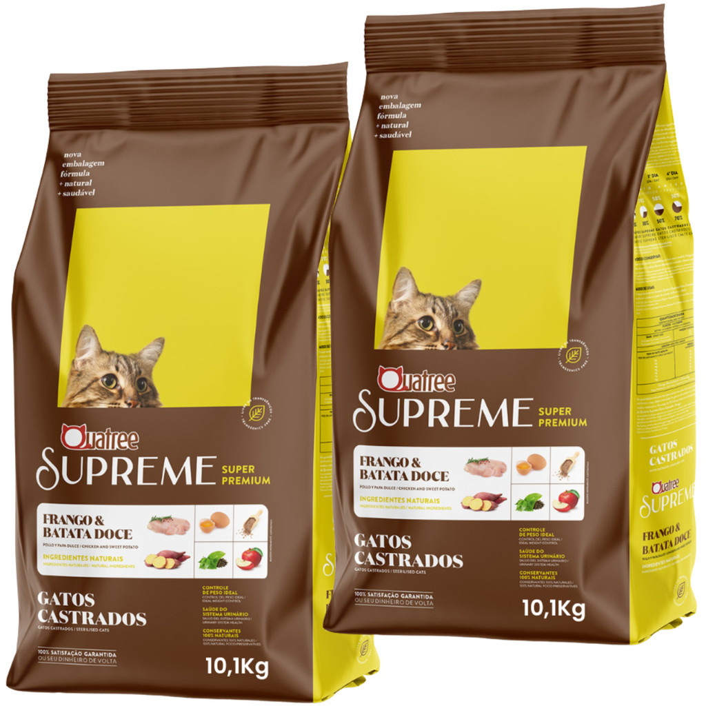 Kit 2 Ração Quatree Supreme Gatos Castrados Frango 10,1Kg em Oferta na Shopee