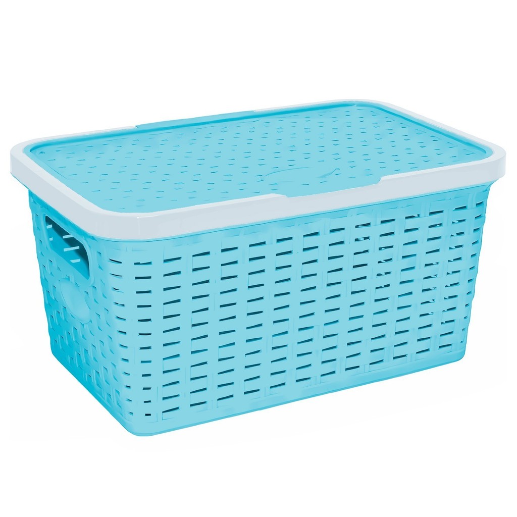 Organizador Monte Líbano Com Tampa E Alças Caixa Bicolor Baby 7,5 Litros Para Roupas Brinquedos