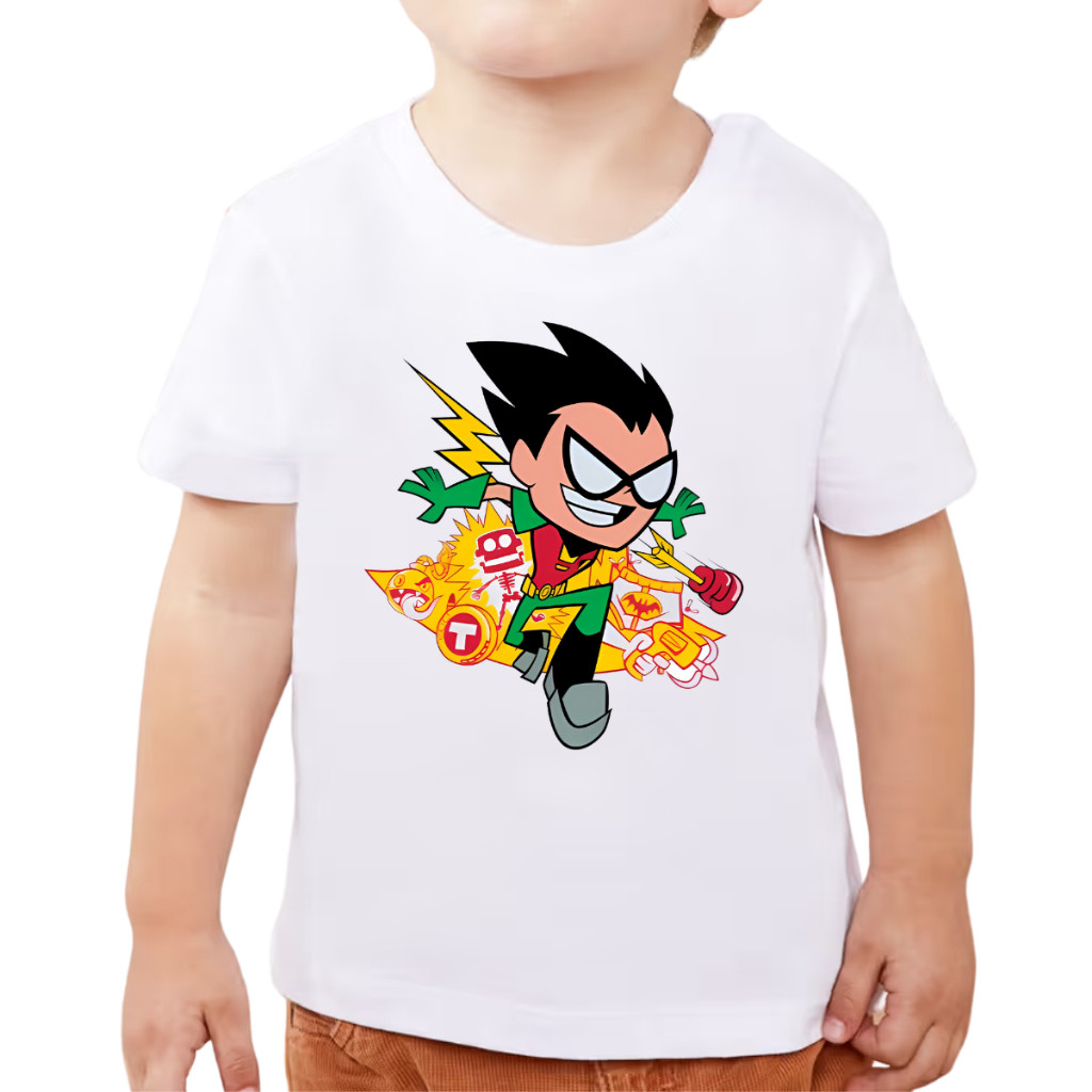 T-shirt Camiseta Infantil Unissex Jovens Titãs Todos os Personagens Malha Poliéster