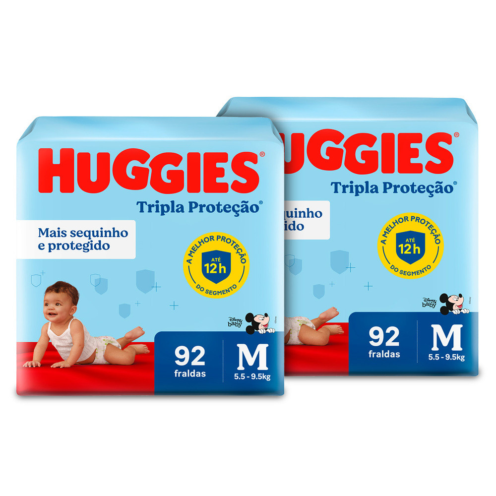 Kit 2 - Fralda Huggies Tripla Proteção M 92 Un