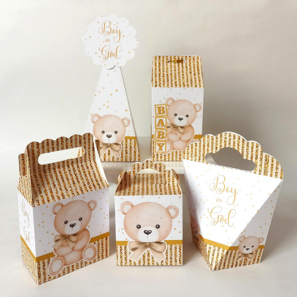 Personalizados Chá Revelação Dourado Bebê  Lembrancinha Aniversário Kit Festa Infantil Pegue e Monte Decoração