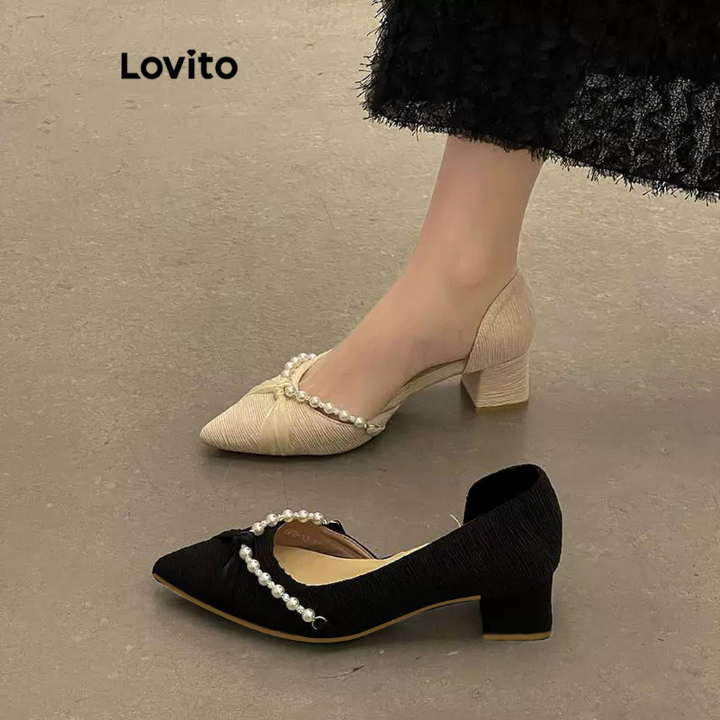Lovito Elegante pérolas lisas Xiao Xiangfeng versátil salto bloco pontiagudo para mulheres LFA62322 - Women Shoes