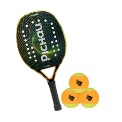 Kit Raquete de Beach Tennis Pichau Malibu 3K Carbon + Kit Bolas de Beach Tennis Pichau, Com 3 Unidades
