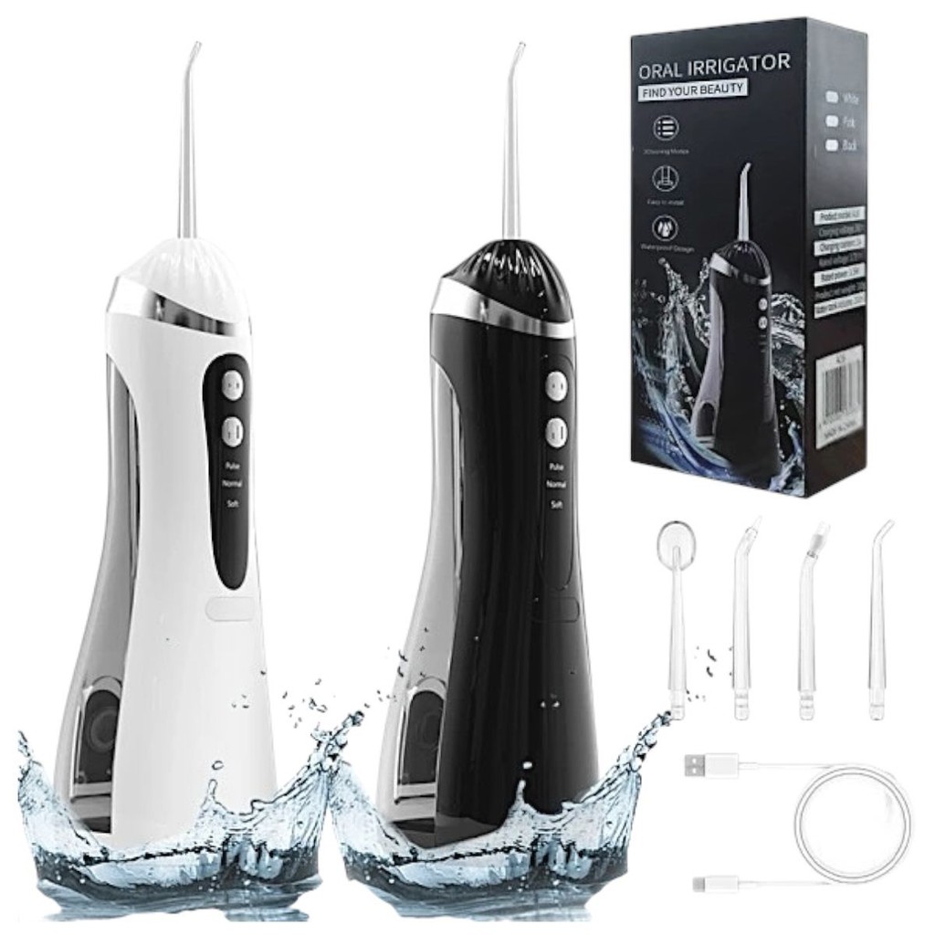 Irrigador Dental Elétrico Oral Portátil Recarregável Limpeza Para família ou viagem 200ml Premium 4 Bicos