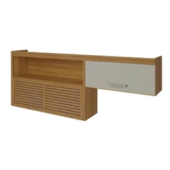 Armário Aéreo p/ Cozinha Princesa c/ 2 Portas Basculante (1 Ripada) e Nicho 200cm Freijo/Off White - Nesher