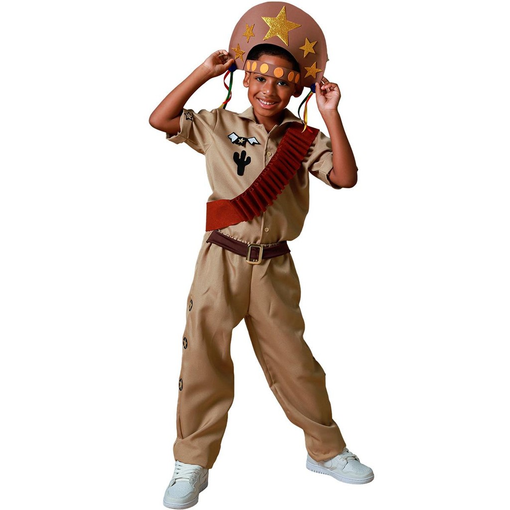 Fantasia Cangaceiro Infantil pra Menino de Luxo Roupa Lampião Completa