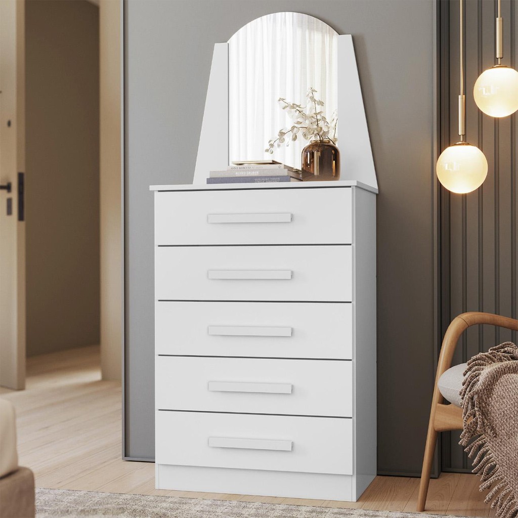 Cômoda Para Quarto Com Penteadeira Laris A02 Branco         - Mpozenato