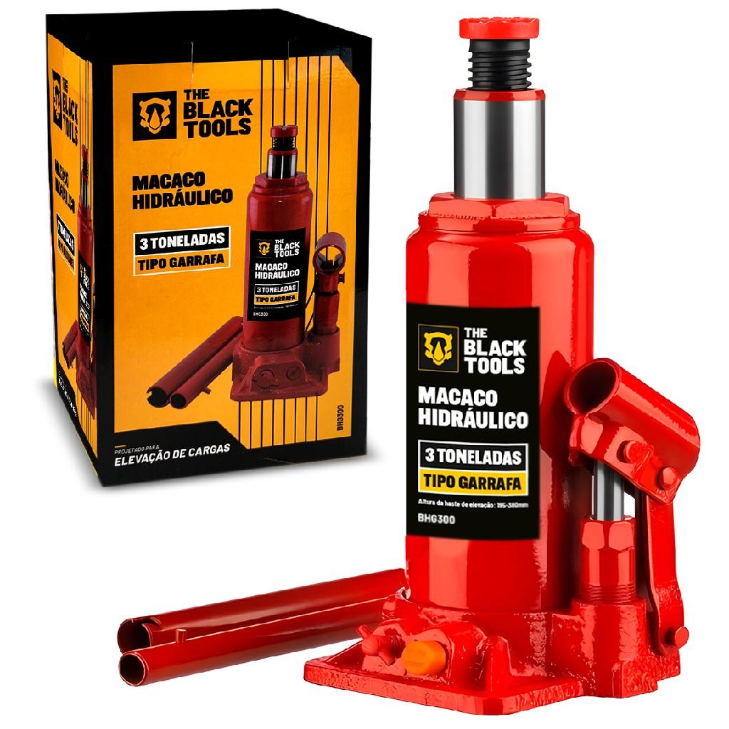 Macaco Hidráulico Vermelho Garrafa 3 Toneladas Para Carro The Black Tools em Oferta na Shopee