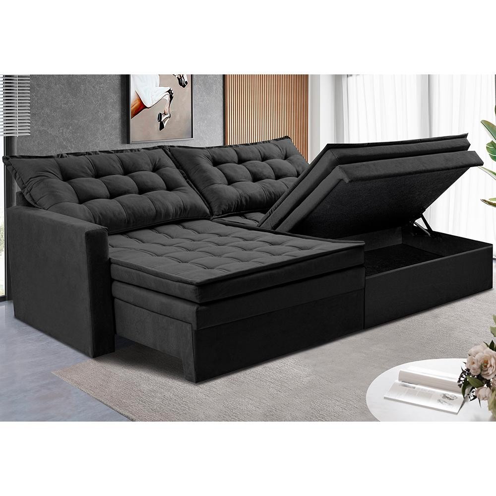 Sofá Sem Caixa Retrátil Baú 2,00m Cama inBox Secret Suede Velusoft Preto em Oferta na Shopee