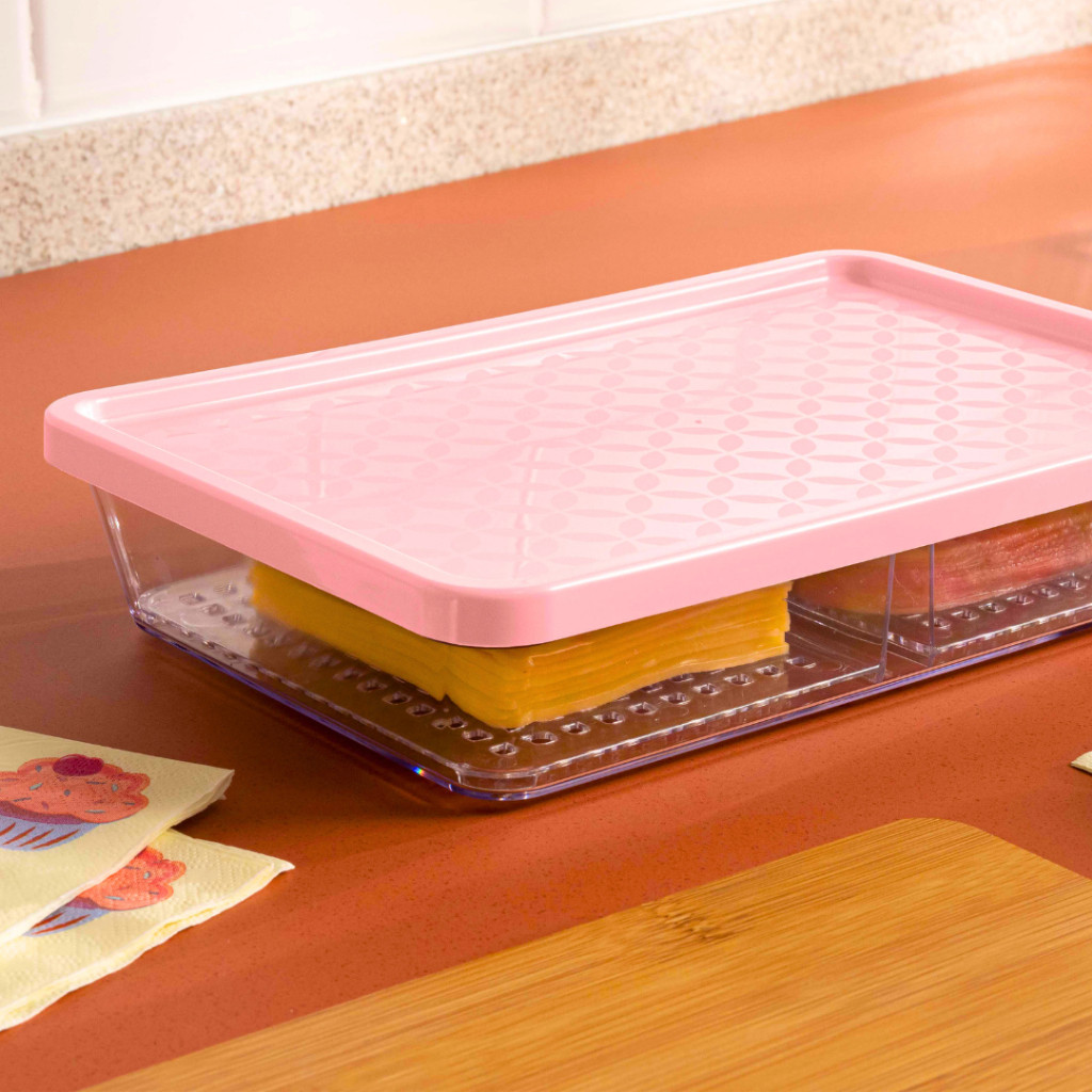 Porta Frios com Divisoria Duplo Rosa ou Preto com Suporte Porta Queijo e Presunto Resistente UZ