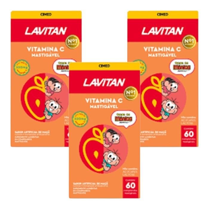 Kit Vitamina C Sabor Maçã Lavitan Com 3 Caixas De 60 Comprimidos Mastigáveis Cada em Oferta na Shopee