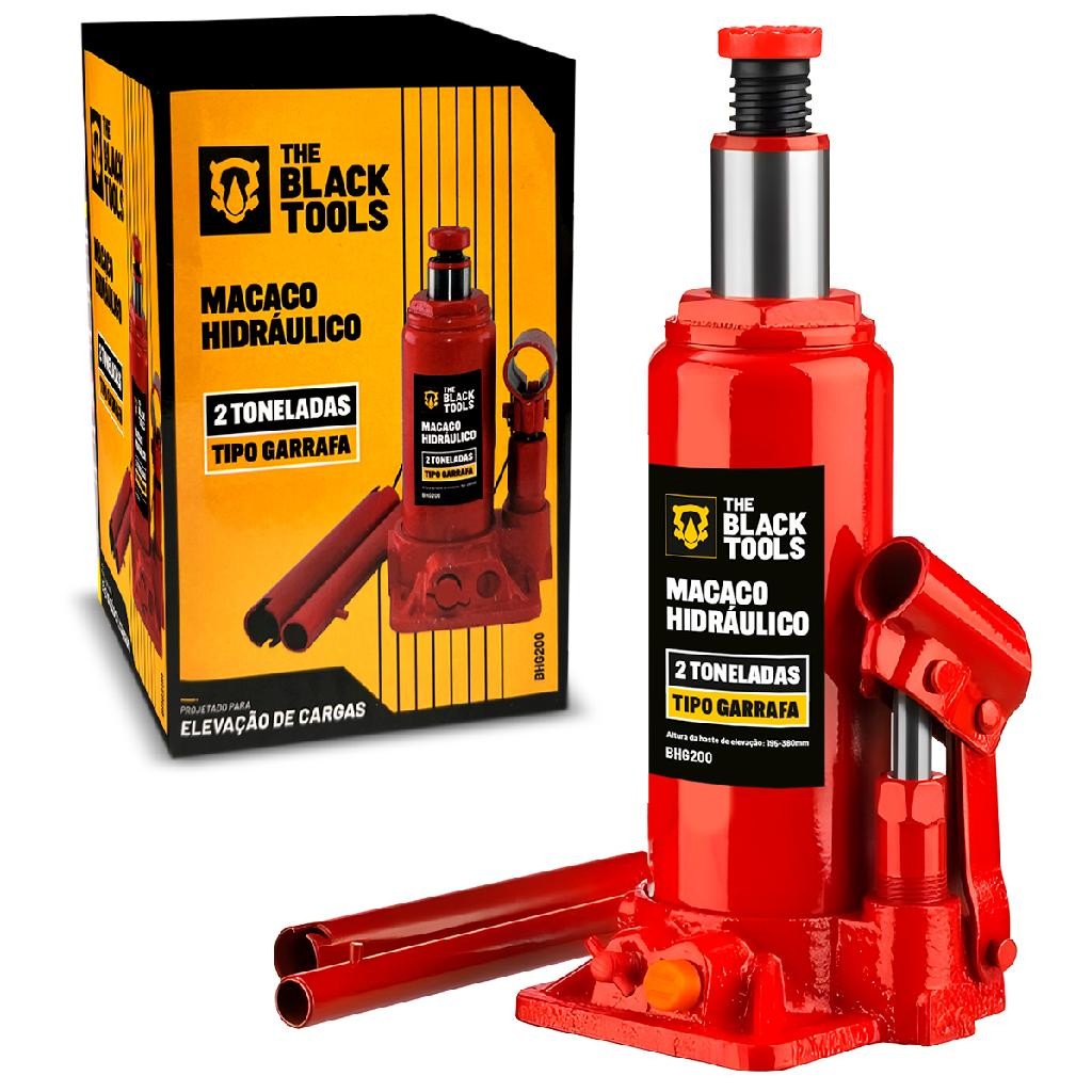 Macaco Hidráulico Vermelho Garrafa 2 Toneladas Para Carro 150mm A 285mm The Black Tools - Spare Parts and Accessories for Vehicles