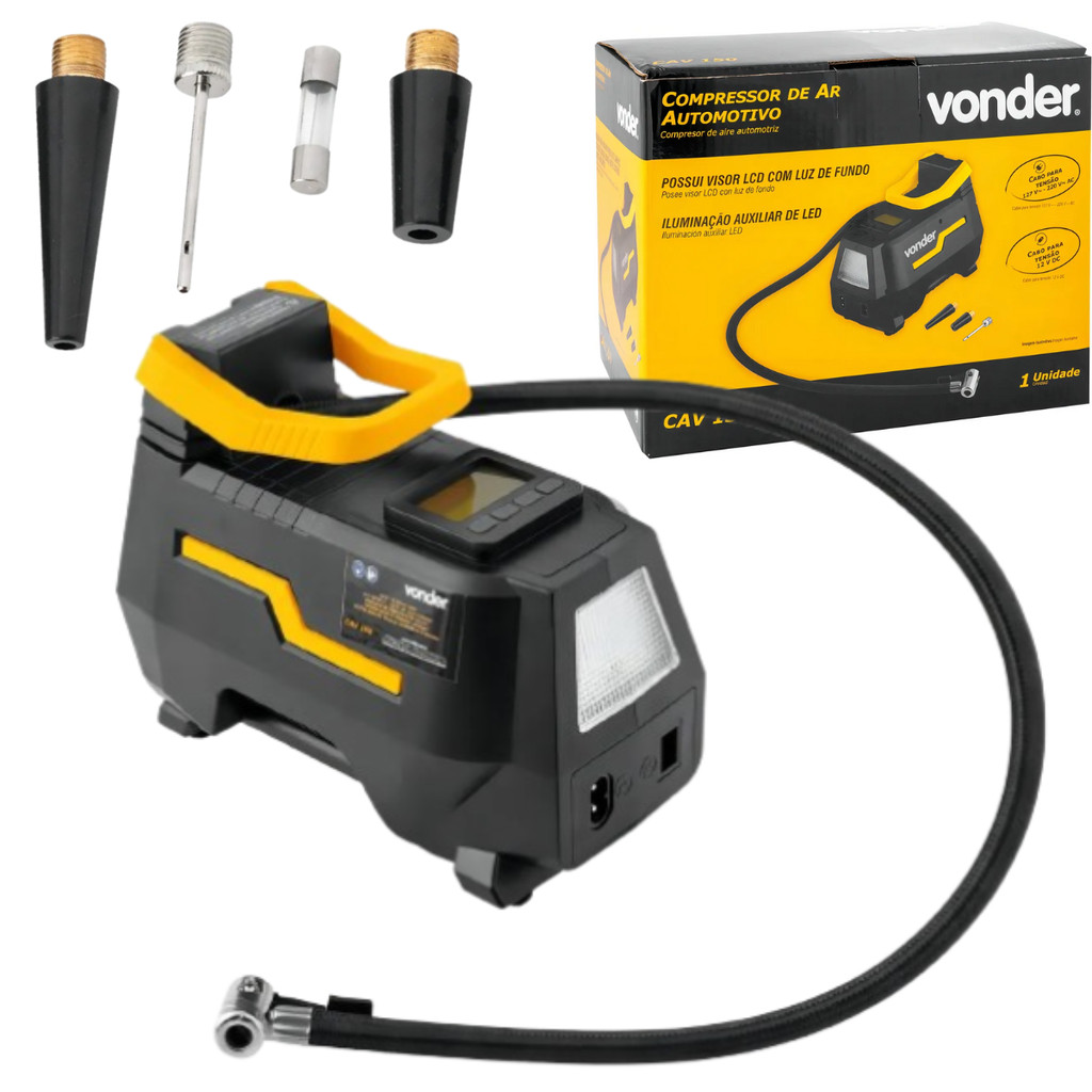 Bomba de Ar Encher Pneu de Carro Liga no 12V e Na Luz Bivolt