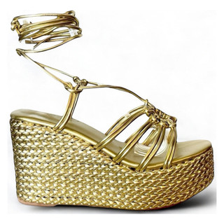 Sandália Feminina Salto alto Anabela Tiras de Amarrar Amarraçao Meia Pata Plataforma So Pretty Shoes Chic Elegante Tiras